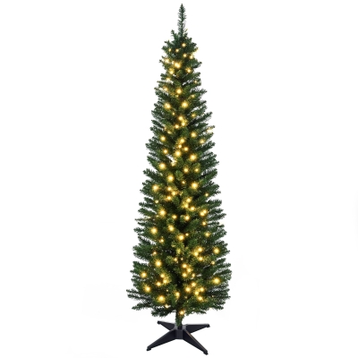 HOMCOM 5' Pre-Lit Slim Noble Fir Artificial Christmas Tree, Green