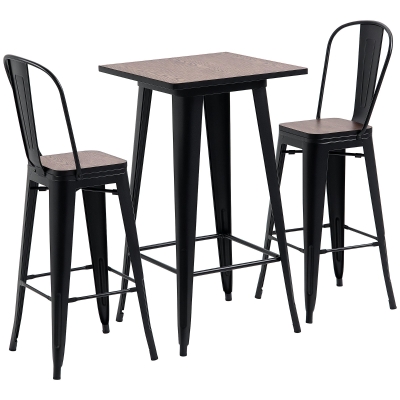 HOMCOM 3-Piece Bar Height Dining Set, Black & Brown