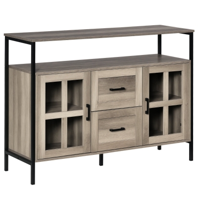HOMCOM Industrial Buffet Cabinet, Adjustable Shelves, Gray