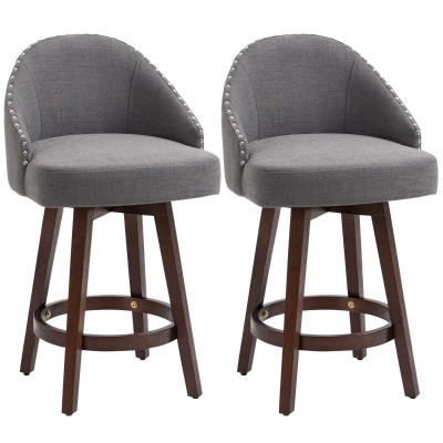 HOMCOM 26" Counter-Height Bar Stools, Linen Fabric, Set of 2, Dark Gray