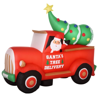 HOMCOM 6ft Christmas Inflatable Santa Claus Driving A Truck with LED Lights, Blow-Up Outdoor LED Yard Display for Lawn, Garden, Party
