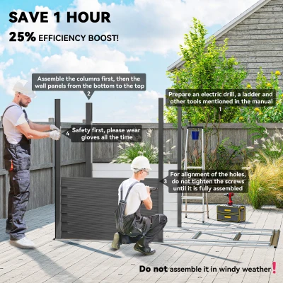 Outsunny 4.6' x 9' Outdoor Storage Shed, Lean to Metal Shed with Foundation Kit, Lockable Doors and Gloves for Patio, Lawn, Dark Gray(m-4)