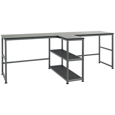 HOMCOM 83" Double Desk Workstation with 2 Storage Shelves, Black