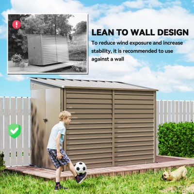 Outsunny 4.6' x 9' Outdoor Storage Shed, Lean to Metal Shed with Foundation Kit, Lockable Doors and Gloves for Patio, Lawn, Brown(m-6)