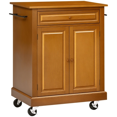 HOMCOM Modern Rolling Kitchen Cart with Drawer & Storage, Brown