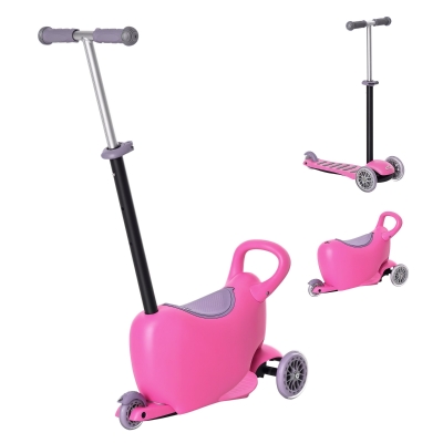 Qaba 3-in-1 Ride On Push Car, Adjustable Handlebar, Pink