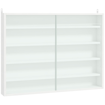 HOMCOM 5-Tier Display Cabinet, Shot Glass Display Case, Glass Curio Cabinet with 2 Glass Doors and 4 Adjustable Shelves, White