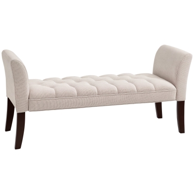 HOMCOM Upholstered Bedroom Bench, Tufted with Arms, Beige