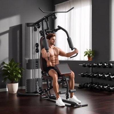 Soozier Home Gym, Multifunction Gym Equipment with 100Lbs Weight Stack for Back, Chest, Arm, Leg and Full Body Workout
