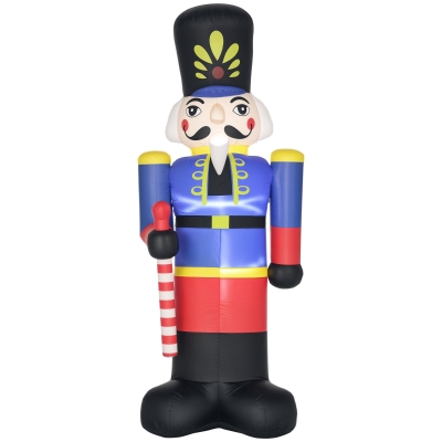 HOMCOM Christmas Outdoor Yard Colorful 8ft Blow Up Inflatable Walnut Soldier with Scepter Decoration with 3 LED for Indoor Outdoor House Party Display