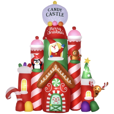 Outsunny 10ft Christmas Inflatables Candy Castle, LED Decor