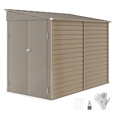 Outsunny 4.6' x 9' Outdoor Storage Shed, Lean to Metal Shed with Foundation Kit, Lockable Doors and Gloves for Patio, Lawn, Brown(m-11)