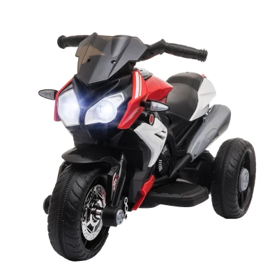 Qaba Kids Electric Motorcycle Ride-On Toy, with 3 Wheels, Music, Horn, Lights, Red