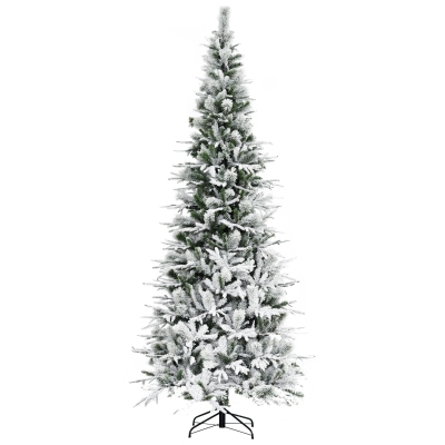 HOMCOM 9' Unlit Snow Flocked Pine Christmas Tree, Green