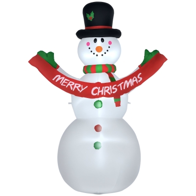 HOMCOM Inflatable Snowman Christmas Yard Outdoor Decoration with Banner LED Lights