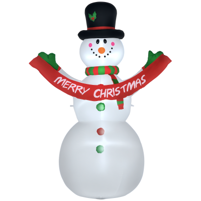 HOMCOM Inflatable Snowman Christmas Yard Outdoor Decoration with Banner LED Lights
