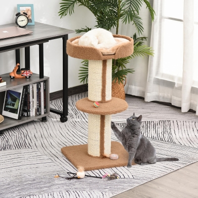 PawHut Cat Tree Kitty Tower with Sisal Mat Scratching Post, Cat Bed, Cushion, Perch, 18" x 18" x 36", Brown