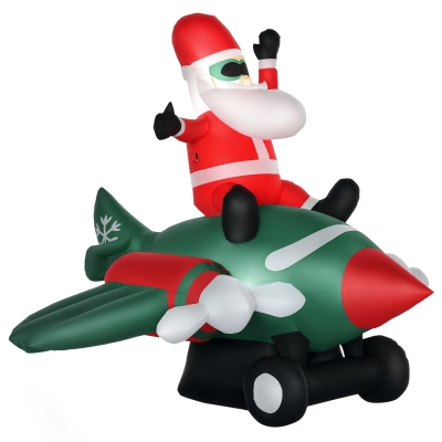 HOMCOM 7.3 ft Santa Claus Airplane Inflatable Outdoor Decor