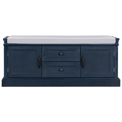 Storage Bench Comfortable Seating, Adjustable Shelves and Removable Cushion for Entryway, 43" L x 16" W x 17.5" H, Antique Navy