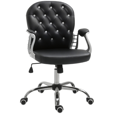 Vinsetto PU Leather Tufted Office Chair with Armrests, Black