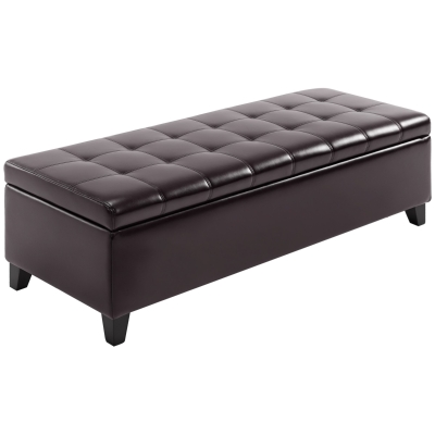 HOMCOM 51" Tufted Ottoman Storage Bench, Dark Brown