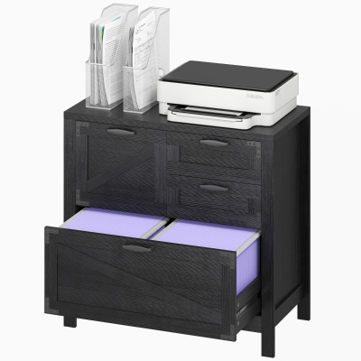 HOMCOM Lateral Filing Cabinet, Farmhouse File Cabinet with 4 Drawers, Fit Letter/A4/Legal Hanging Files, Black Wood Grain