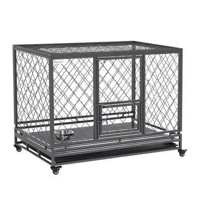 PawHut 49" Heavy Duty Dog Crate with Lockable Wheels