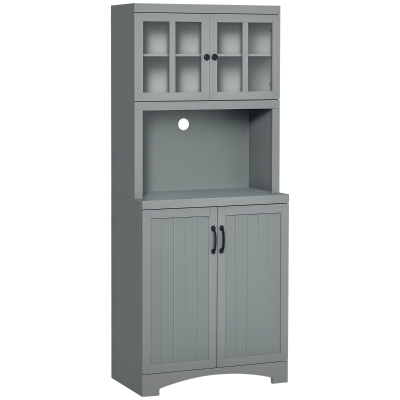 HOMCOM Kitchen Hutch, Gray Pantry Cabinet with Adjustable Shelves
