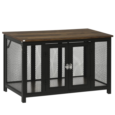 PawHut Dog Crate End Table, Openable Top, Brown/Black