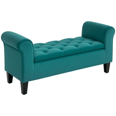 HOMCOM Button-Tufted Storage Ottoman Bench with Armrests, Green
