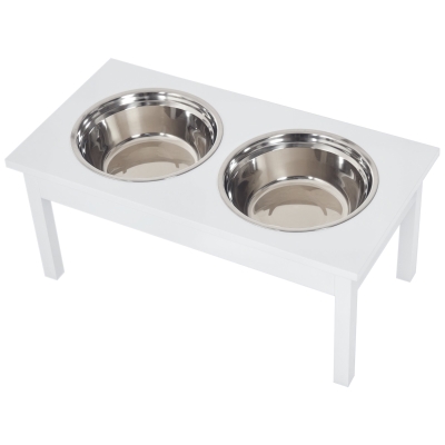 PawHut 23" Wooden Elevated Dog Feeding Station, White