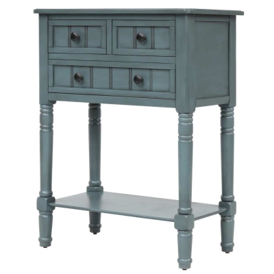 Elegant Narrow Console Table with Storage Drawers, Bottom Shelf, Tapered Legs, Round Knobs, Solid Wood Frame, 24" L x 13" W x 31" H, Navy