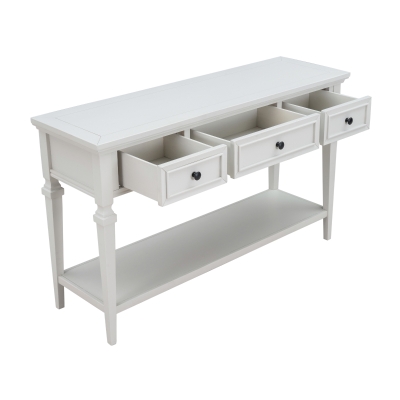 Classic Retro Console Table with 3 Drawers, Open Shelf, Solid Pine Wood Frame, Ideal for Entryway, Hallway, 50" L x 15" W x 30" H, White