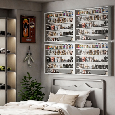 HOMCOM 5-Tier Display Cabinet, Shot Glass Display Case, Glass Curio Cabinet with 2 Glass Doors and 4 Adjustable Shelves, Grey