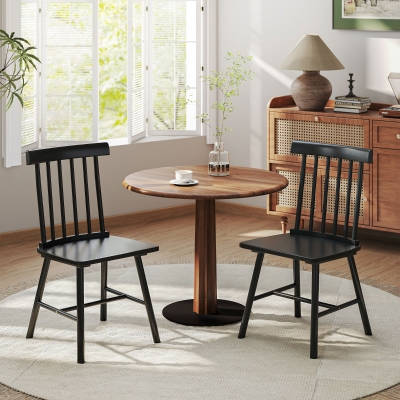 HOMCOM Set of 2 Nordic Dining Chairs, Wood Frame, Black