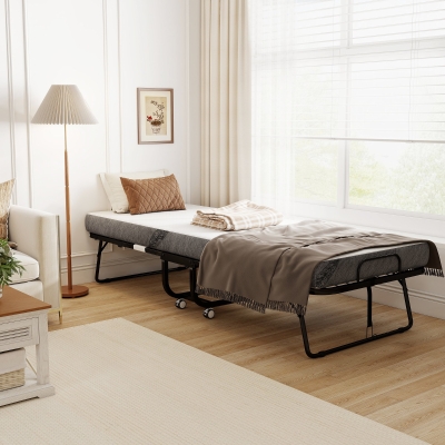 HOMCOM Single Folding Bed with Memory Foam Mattress, White