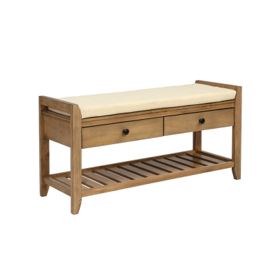 Shoe Rack with Cushioned Seat and Drawers, Matte Black Knobs, Multipurpose Entryway Storage Bench, 39" L x 14" W x 20" H, Natural