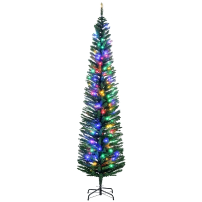 HOMCOM 7' Pencil Christmas Tree with LED Lights, Steel Base