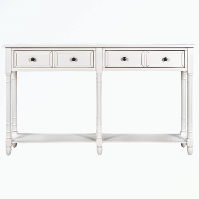 Console Table with Two Storage Drawers and Bottom Shelf, Easy Assembly for Living Room or Entryway, 58" L x 11" W x 34" H, Ivory White