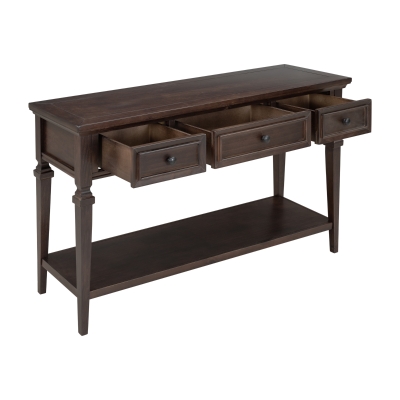 Classic Retro Console Table with 3 Drawers, Open Shelf, Pine Wood Frame, Perfect for Entryway, Living Room, 50" L x 15" W x 30" H, Dark Brown