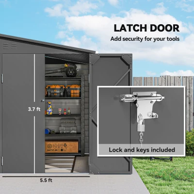 Outsunny 4.6' x 9' Outdoor Storage Shed, Lean to Metal Shed with Foundation Kit, Lockable Doors and Gloves for Patio, Lawn, Dark Gray(m-7)
