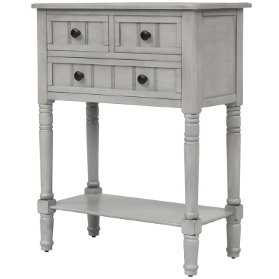 Narrow Console Table with 3 Storage Drawers, Bottom Shelf, Solid Wood Frame, Ideal for Entryway, Living Room, 24" L x 13" W x 31" H, Gray