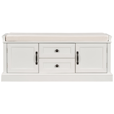 Storage Bench with Comfortable Seat and Adjustable Shelves, Shoe Bench with Removable Cushion for Entryway, 443" L x 16" W x 17.5" H, White