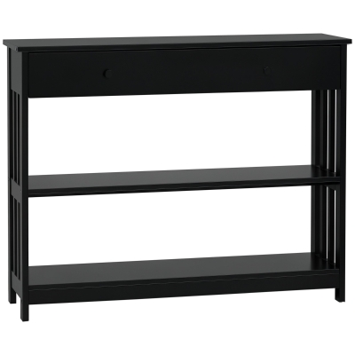HOMCOM Console Table, Black, Extra Wide Drawer, 2 Open Shelves