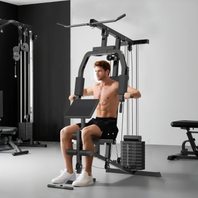 Soozier Multifunction Home Gym System, Workout Station with 99Lbs Weight Stack, for Full Body Exercise