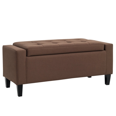 HOMCOM Linen Upholstered Storage Bench with Lift Top, Dark Brown