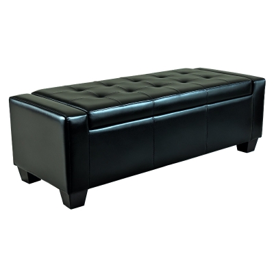 HOMCOM 51" Tufted Faux Leather Storage Ottoman, Black