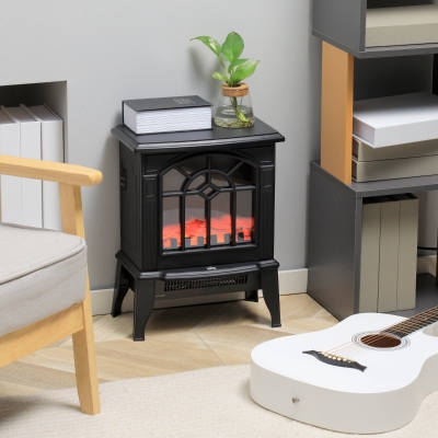 HOMCOM 18" Electric Fireplace Heater with Realistic Flames, Black