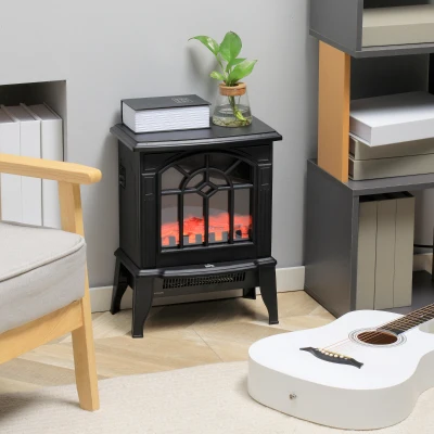 HOMCOM 18" Electric Fireplace Heater with Realistic Flames, Black