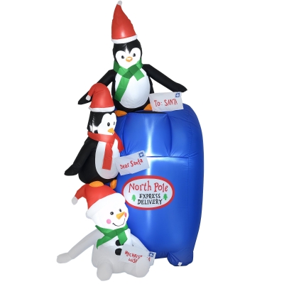 HOMCOM 6ft Christmas Inflatables North Pole Mailbox with Penguins